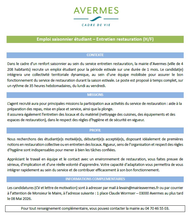 Recrutement - Jobs d'été